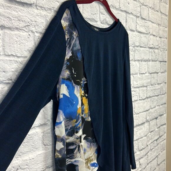 SIMPLY VERA  WANG Long Sleeve Abstract Asymmetrical Design Navy Blouse Size XL - Picture 2 of 6